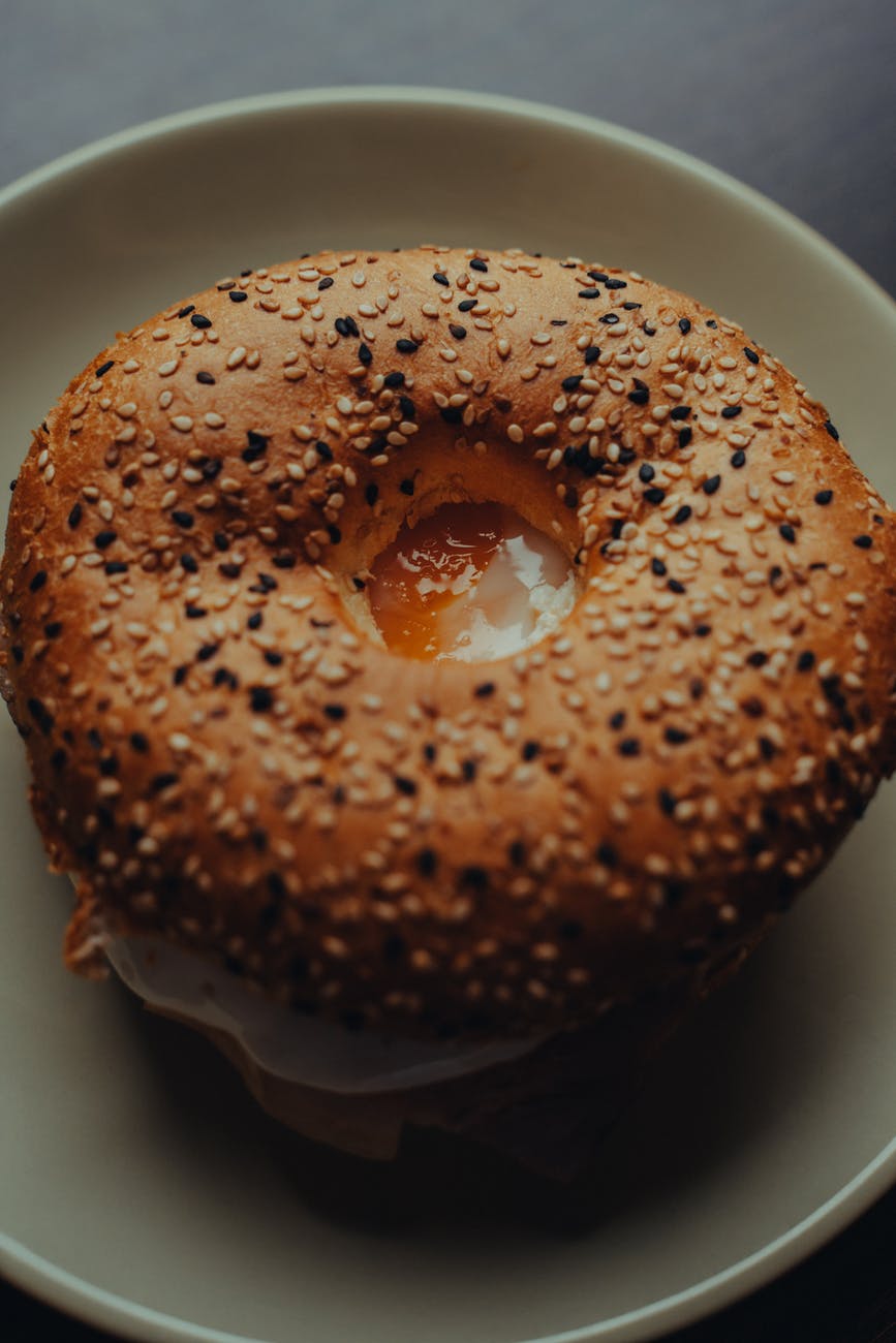 yummy bagel with fried egg